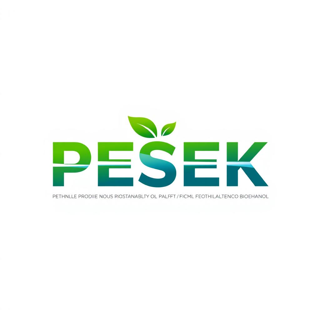 A sleek and modern logo design for the company name "PESEK," which specializes in producing ethylene oxide through sustainable processes from biomass oil palm empty fruit bunch bioethanol