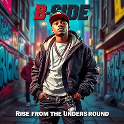 A vibrant and cool movie poster featuring a fictional rapper known as 'B Side'