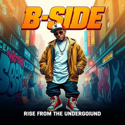 A vibrant and cool movie poster featuring a fictional rapper known as 'B Side'