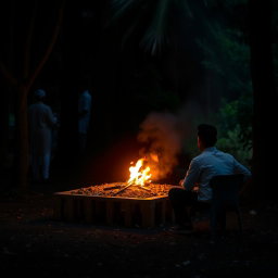 සාරිපුත්‍ර මහරහතන් වහන්සේ කැලයේ පමණක් අලංකාරමය ඉස්මතු කරන ලදි, වාසනාවන්ත කලබලයකින් වටවී සිටී