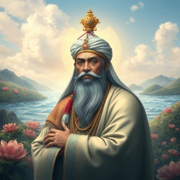 A serene and majestic depiction of the Seawill Mharahathan, a revered figure in a rich historical setting