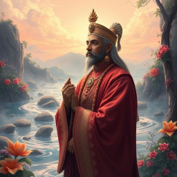 A serene and majestic depiction of the Seawill Mharahathan, a revered figure in a rich historical setting