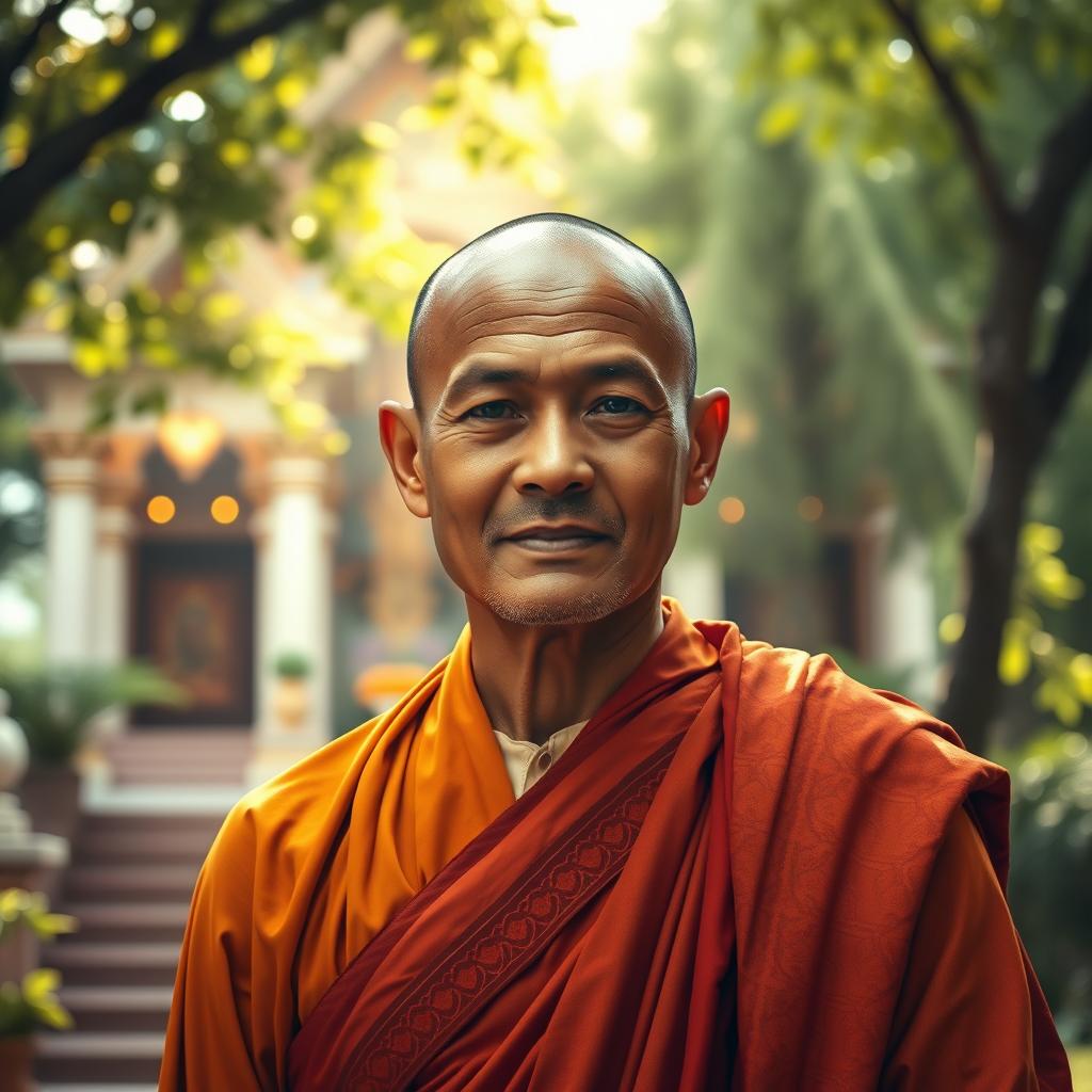 A captivating and respectful portrait of Sivili Thero, a wise and serene monk