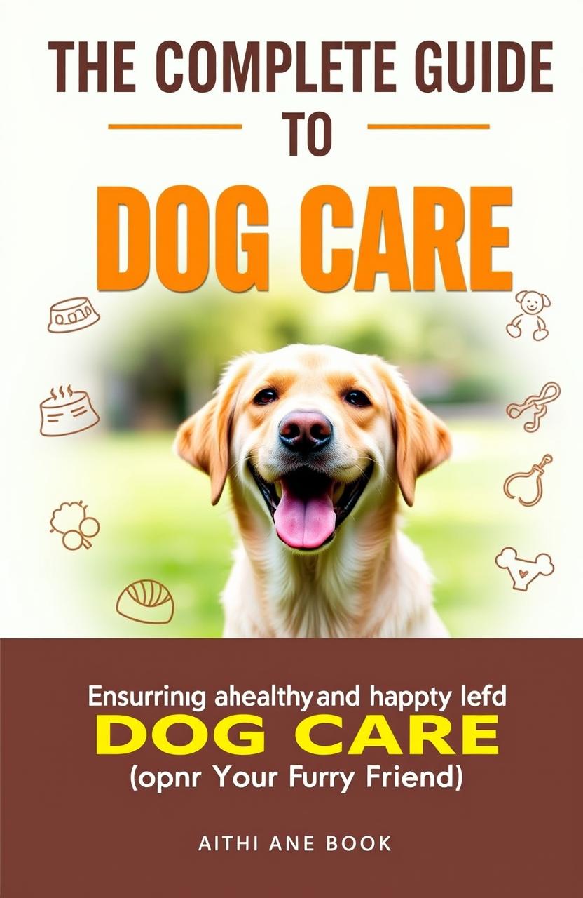 An inviting e-book cover for 'The Complete Guide to Dog Care: Ensuring a Healthy and Happy Life for Your Furry Friend'