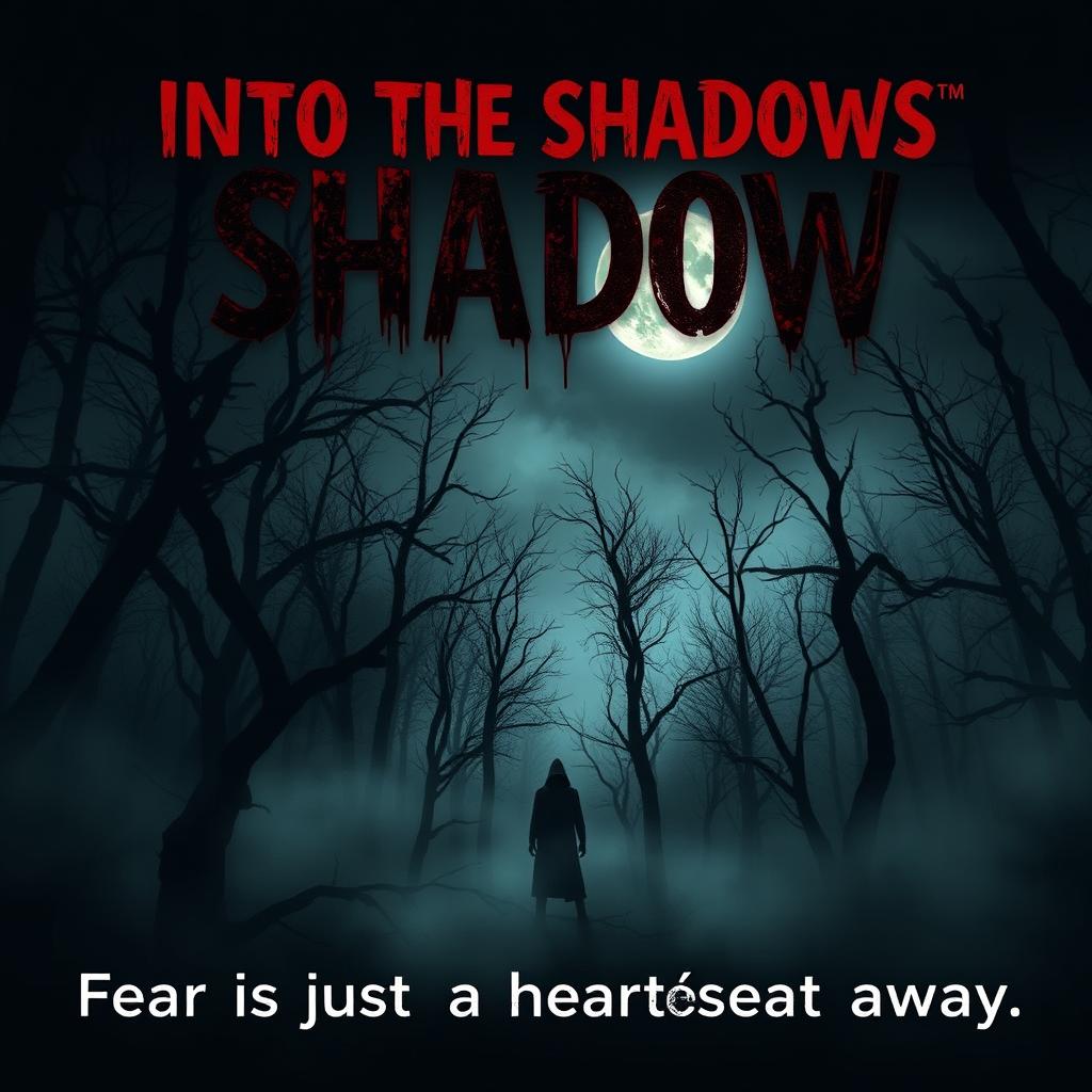 A chilling horror movie poster featuring a dark, eerie forest with twisted trees and dense fog