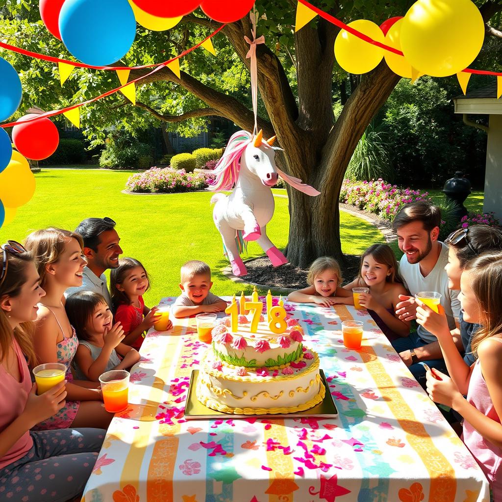 A vibrant birthday party scene filled with laughter and joy