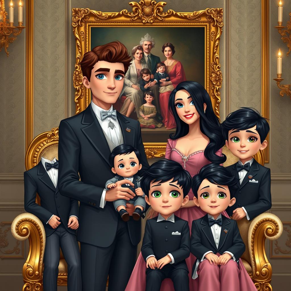 A luxurious scene depicting a prestigious royal family in an elegant setting