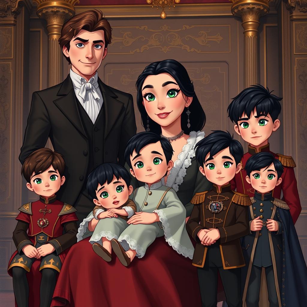 A regal scene depicting a prestigious royal family in historical attire
