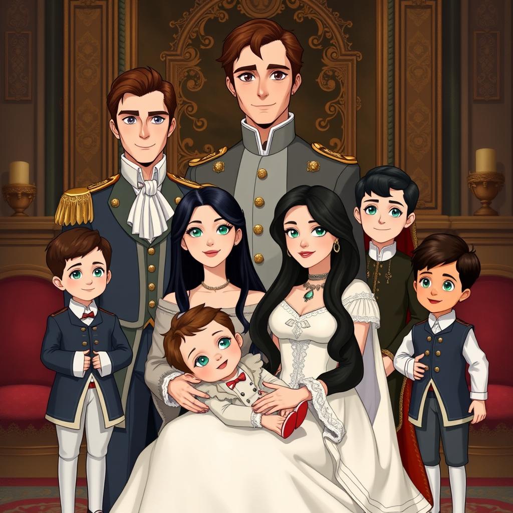 A royal family portrait set in a historical context