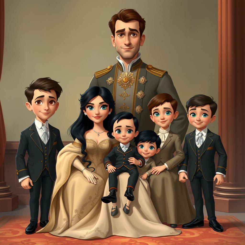 A prestigious royal family portrait set in a historical context
