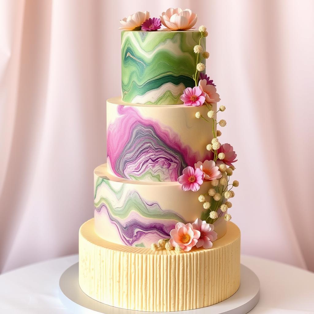 A stunning wedding cake featuring four tiers