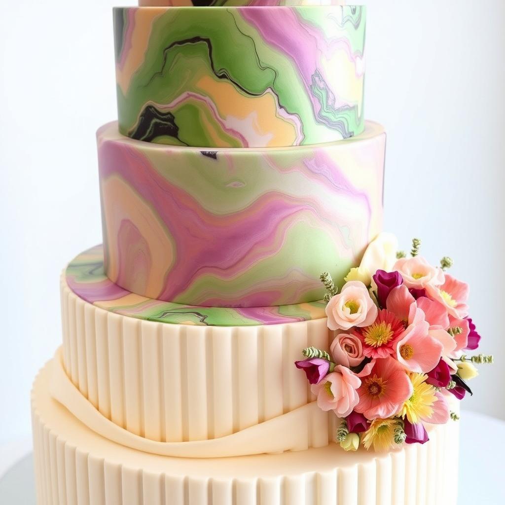 A beautiful wedding cake featuring four distinct tiers