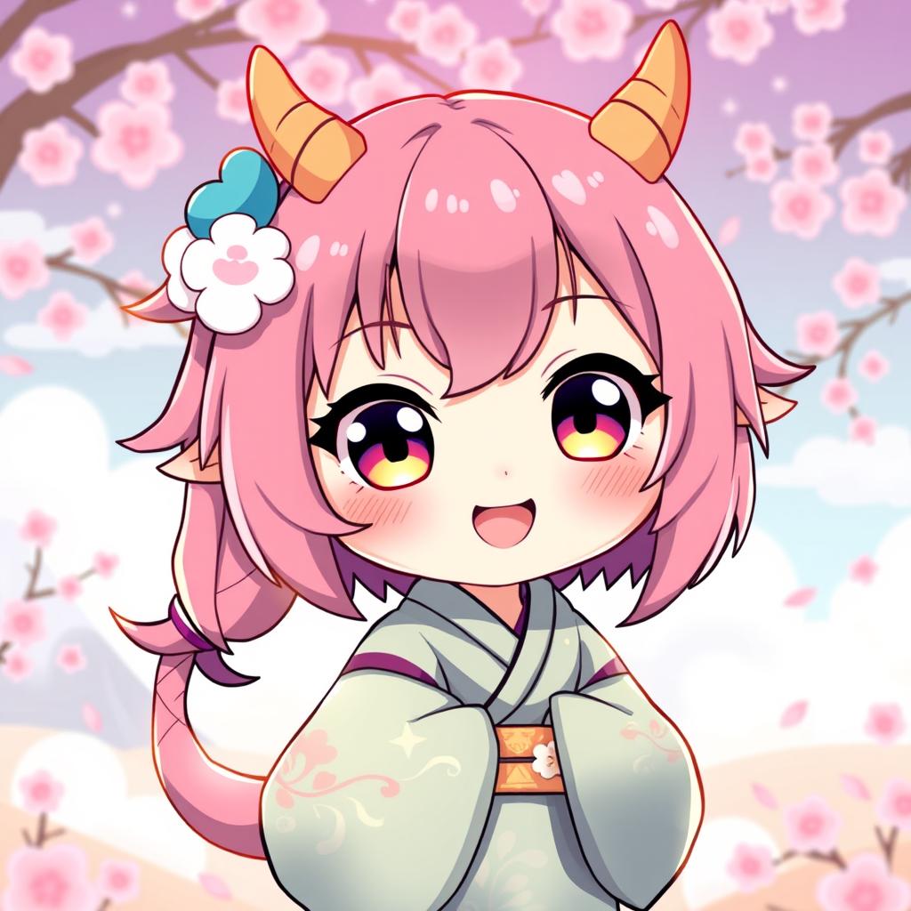 A cute and adorable character inspired by Kanna Kamui, featuring her signature dragon horns and playful expression