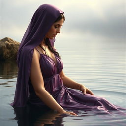 A beautiful and artistic portrayal of the Virgin Mary, the Immaculate Conception of Nazareth, bathing in a serene lake alongside God the Father