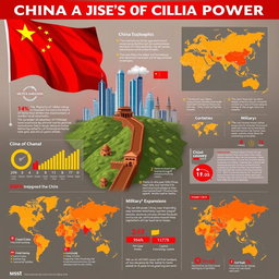 A detailed and dynamic infographic depicting the rise of China as a global power