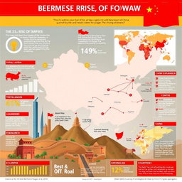 A detailed and dynamic infographic depicting the rise of China as a global power