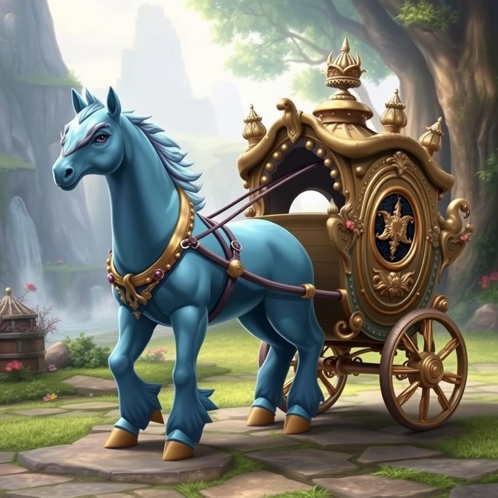 A majestic fantasy mount that resembles a mix between a horse and the Pokémon Blastoise