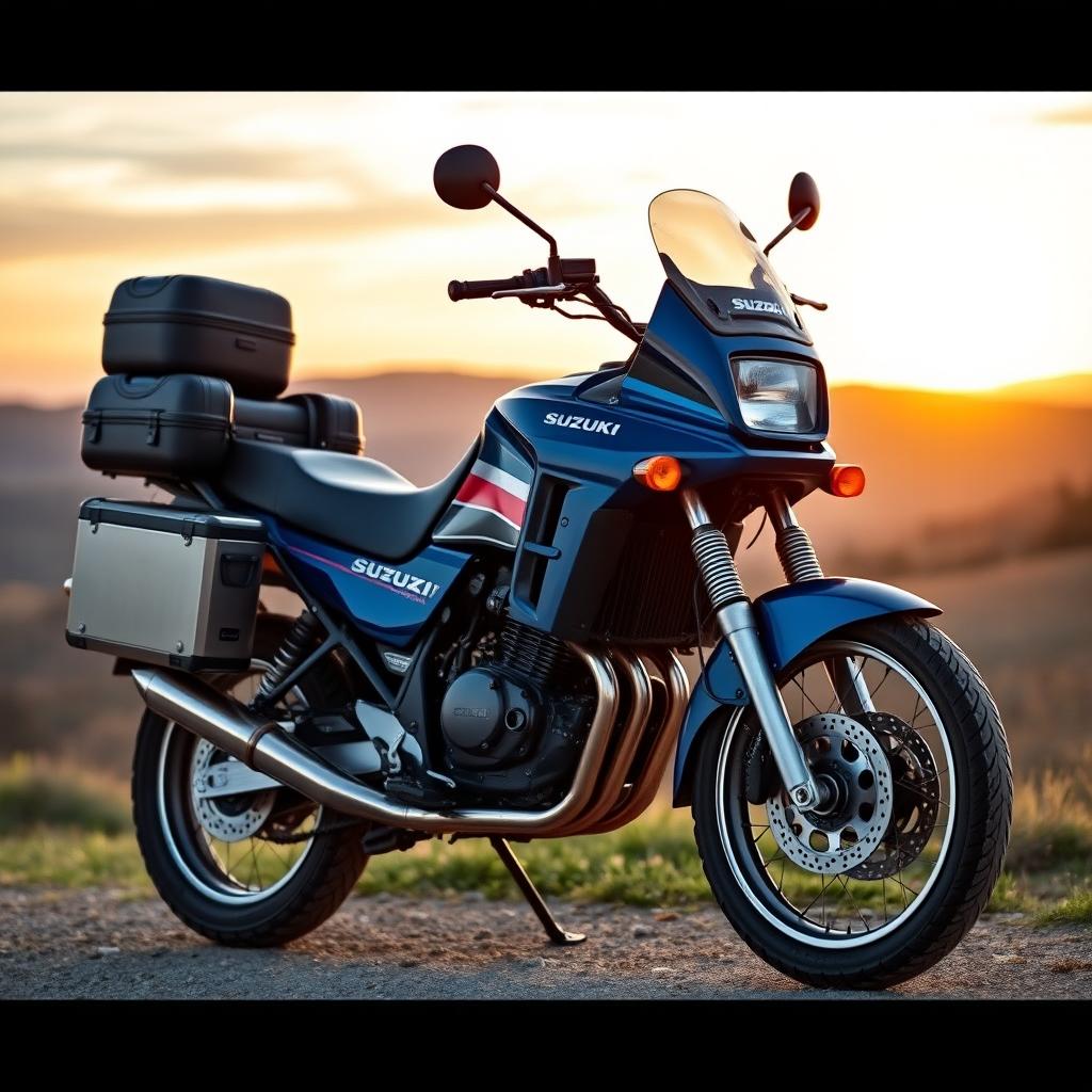 A nostalgic Suzuki RC 100 from 1990 outfitted with accessories from a Honda Passport