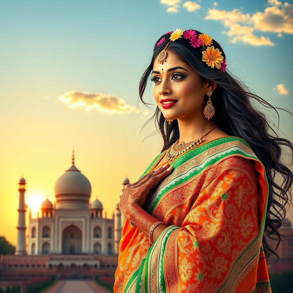 A stunning personification of India as a woman, representing the country's rich culture and diversity