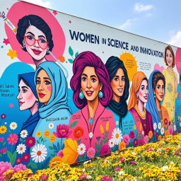 A vibrant mural celebrating brilliant women in science and innovation