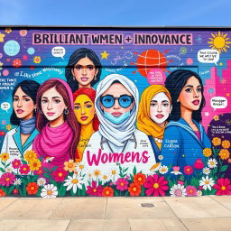 A vibrant mural celebrating brilliant women in science and innovation