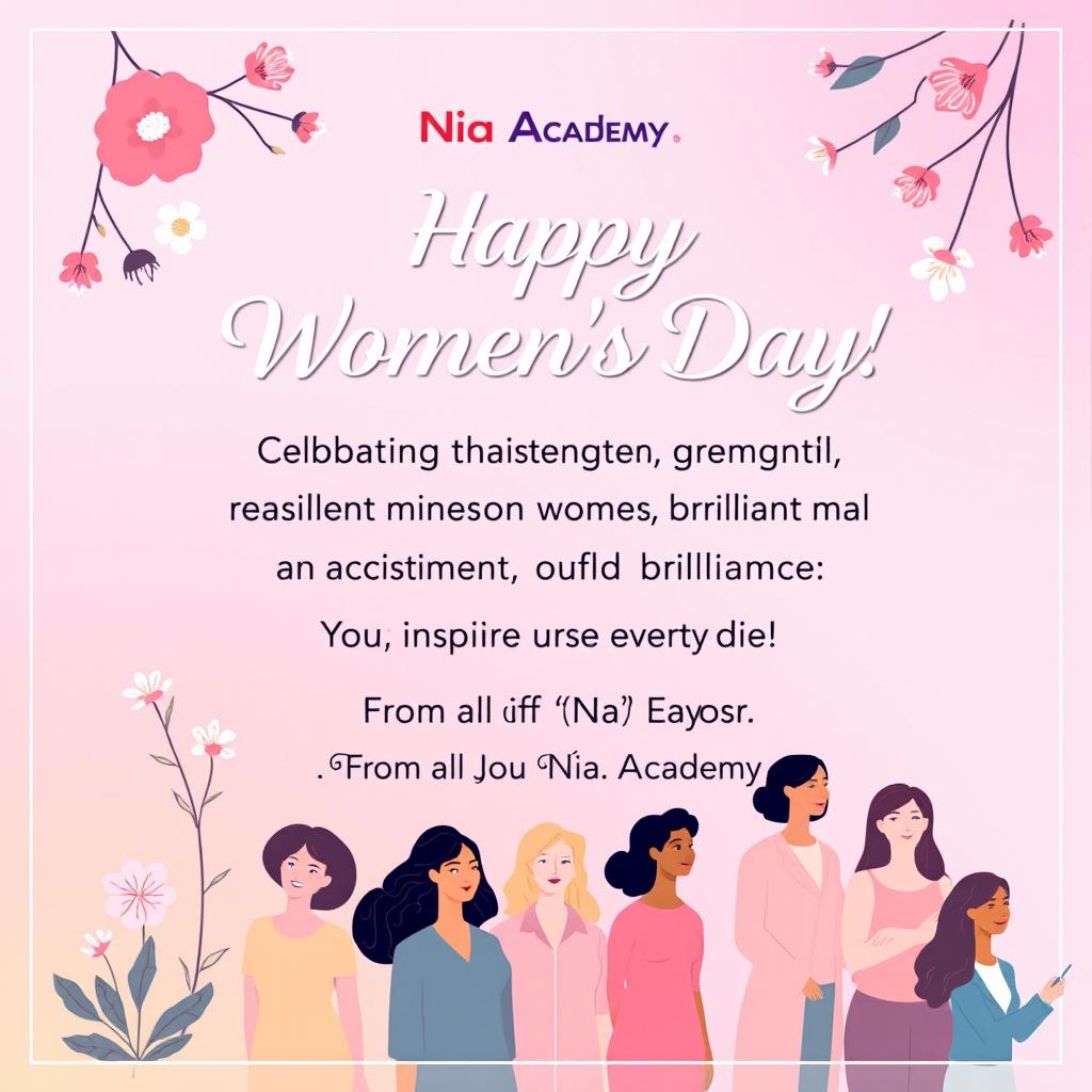 A beautifully designed card featuring heartfelt Women's Day wishes from Nia Academy