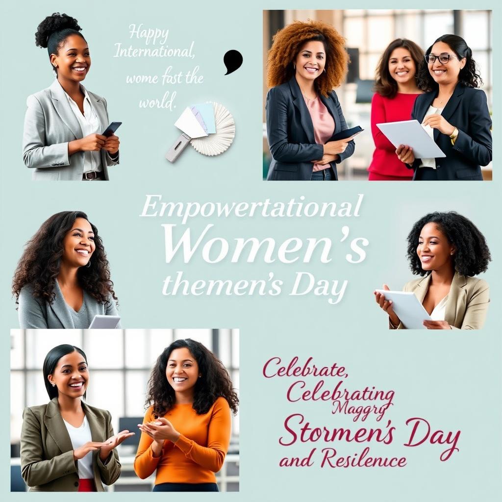 A vibrant and uplifting image showcasing successful women from diverse backgrounds celebrating International Women's Day