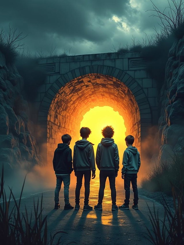 A chilling book cover artwork featuring a scary tunnel entrance emitting an eerie orange glow from within