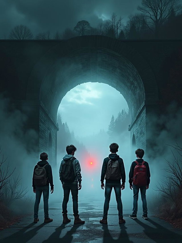 A haunting book cover artwork featuring a scary tunnel entrance shrouded in mist