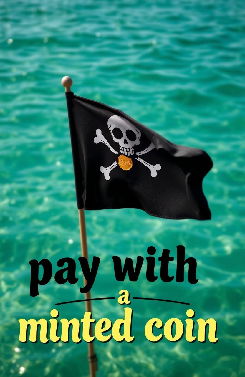 A captivating scene featuring a vibrant water background, where a striking black flag proudly waves