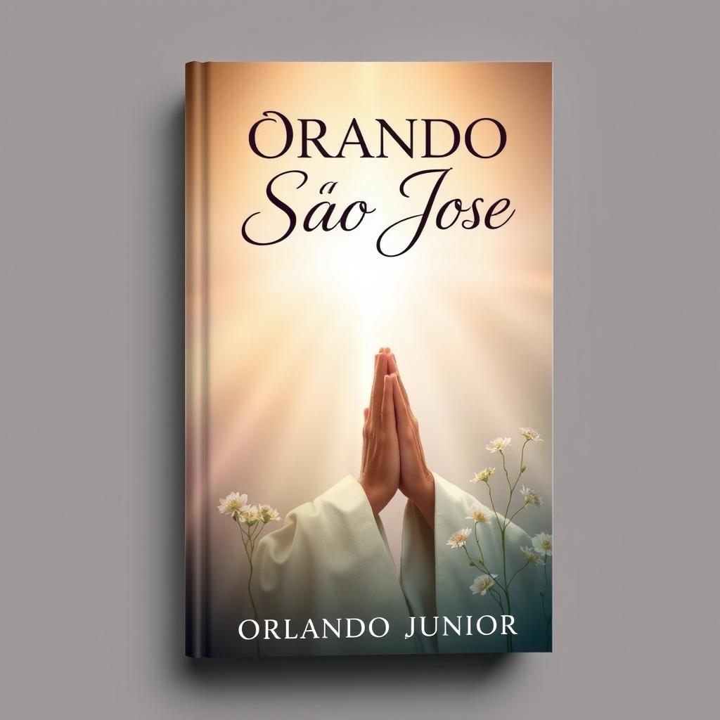 An evocative book cover design for 'ORANDO São José' by author Orlando Junior, featuring a serene image of Saint Joseph in prayer