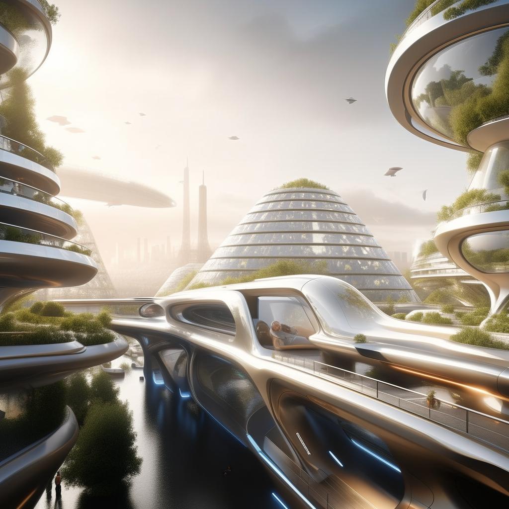 Futuristic Paris, 200 years from now, with advanced architecture, self-driving vehicles, and eco-friendly urban planning.