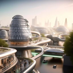 Futuristic London, 200 years from now, featuring advanced architecture, autonomous vehicles, and sustainable city design.