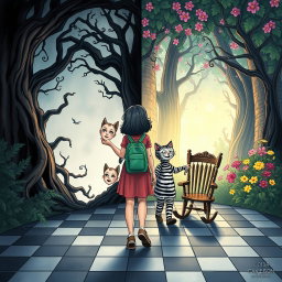 An illustrated book cover featuring a pastel-colored enchanted forest divided into two distinct sides