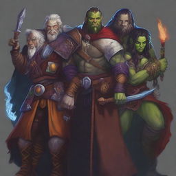 A high-quality digital art image showcasing a diverse group of Dungeons and Dragons characters