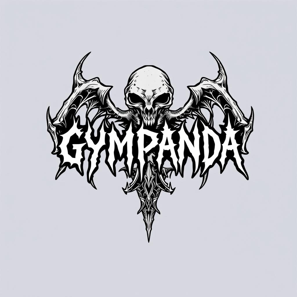A death-metal style logo featuring the text "GYMPANDA" in a highly detailed and intricate design