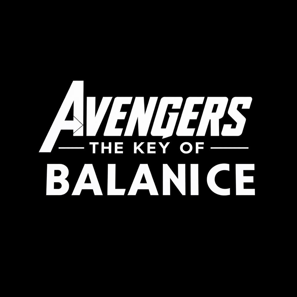 The title 'Avengers: The Key of Balance' designed with bold, modern typography in white, positioned prominently against a sleek black background
