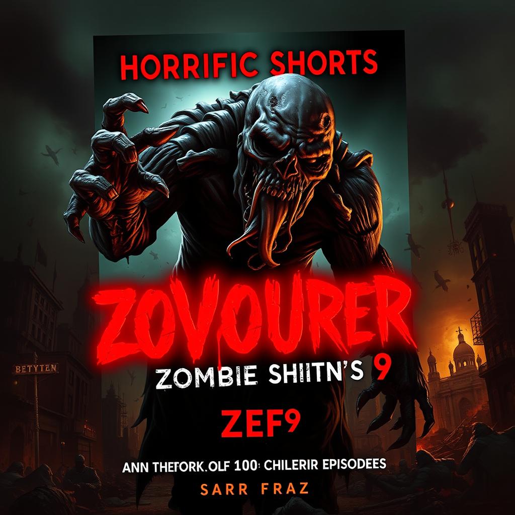 The cover of *Horrific Shorts: Zombie Edition 9 (HS: ZE9)* by **Sir Faraz**, showcasing a dark, intense, and terrifying aesthetic