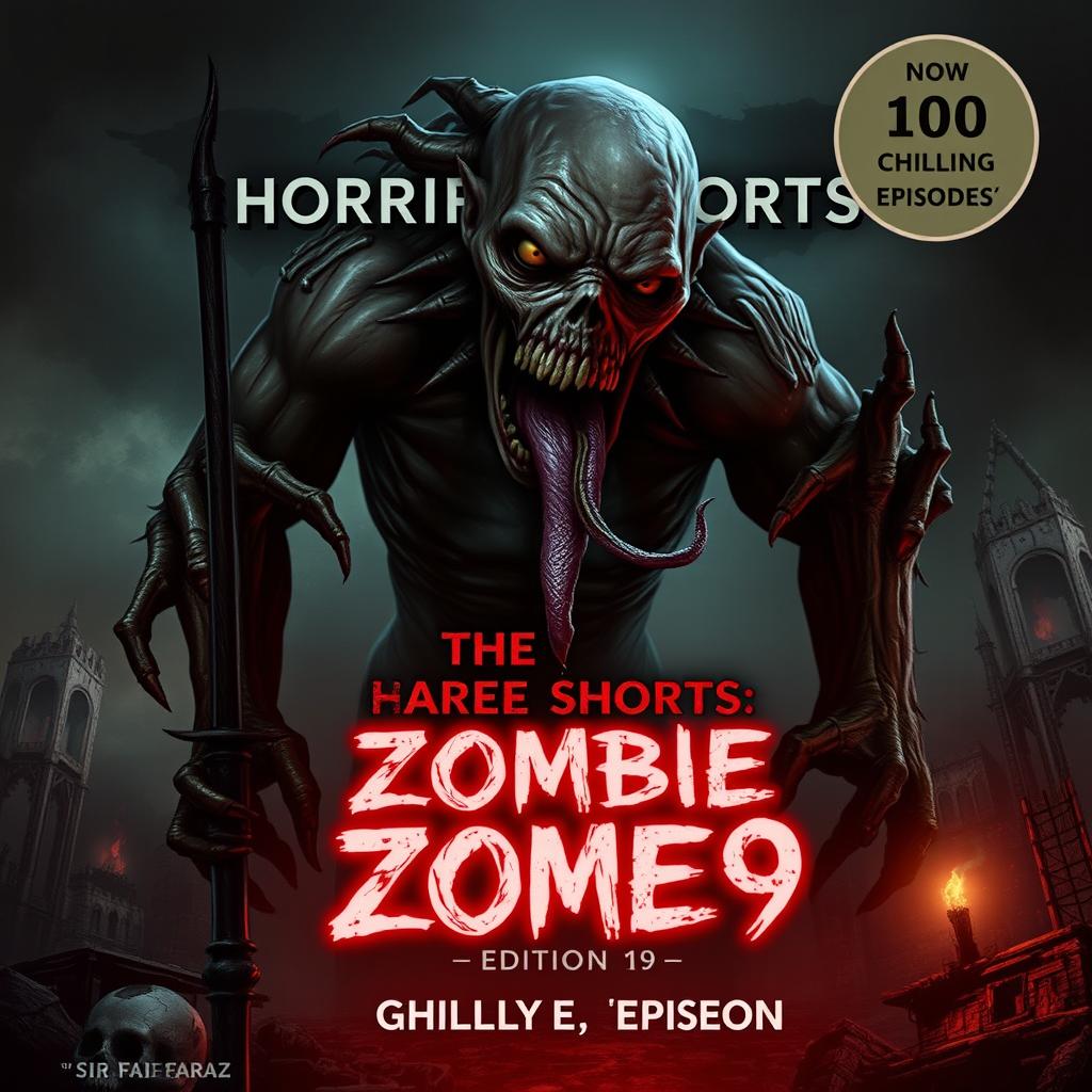 The cover of *Horrific Shorts: Zombie Edition 9 (HS: ZE9)* by **Sir Faraz**, designed to evoke a dark, intense, and terrifying mood