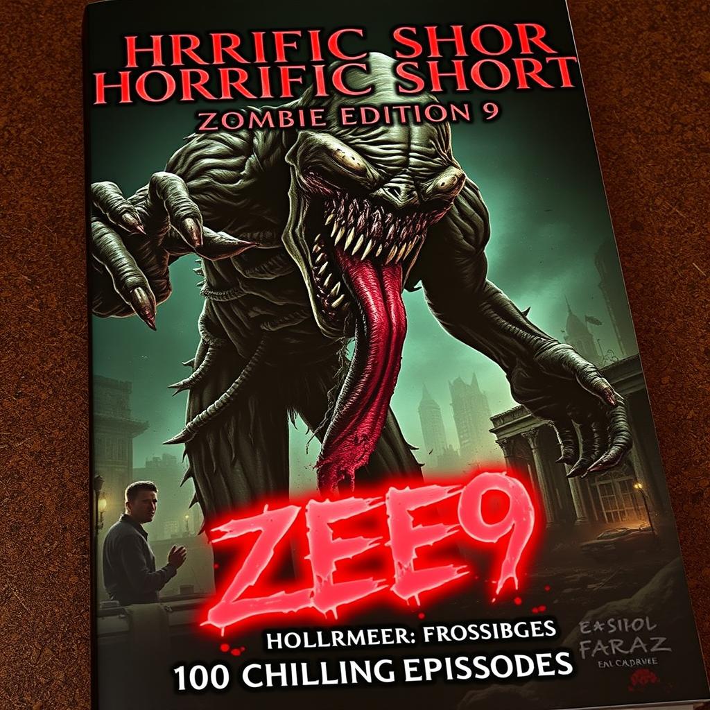 The cover of *Horrific Shorts: Zombie Edition 9 (HS: ZE9)* by **Sir Faraz** features a dark, intense, and terrifying scene