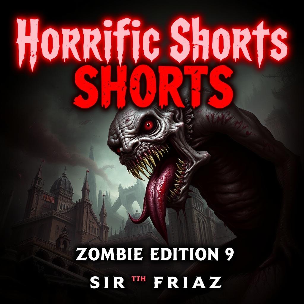 The cover of *Horrific Shorts: Zombie Edition 9 (HS: ZE9)* by Sir Faraz, designed to be dark, intense, and terrifying
