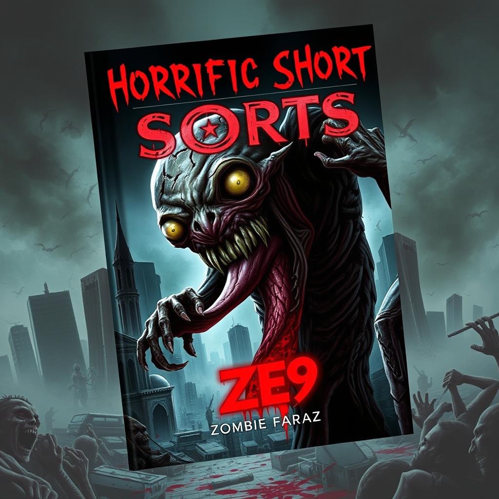 The cover of *Horrific Shorts: Zombie Edition 9 (HS: ZE9)* by **Sir Faraz** featuring a monstrous figure called the **Devourer**, which is a grotesque, mutated undead being with gnarled flesh, razor-sharp teeth, and a long serpentine tongue dripping with decay