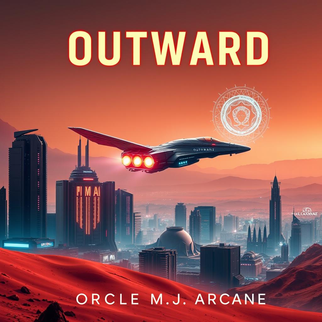 A captivating book cover for a sci-fi novel titled 'Outward' by Oracle M
