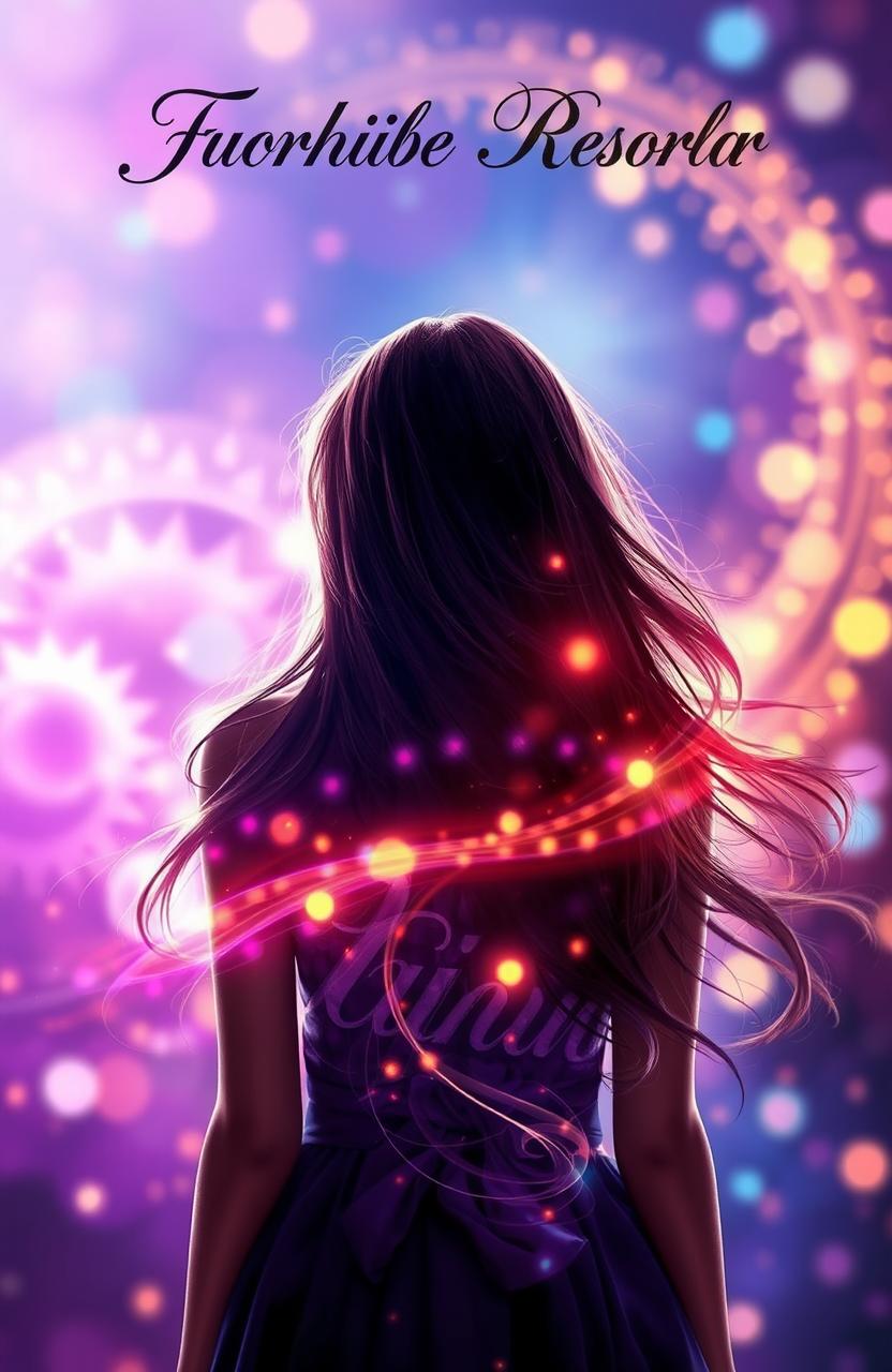 A stunning and captivating book cover design featuring a woman seen from the back, with long flowing hair cascading down her shoulders