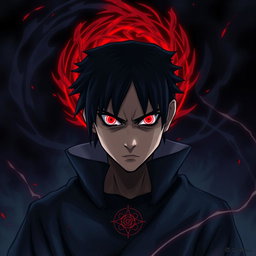 A detailed illustration of Sasuke Uchiha's Mangekyou Sharingan, showcasing the intricate design of the eyes with the unique pattern of the Sharingan