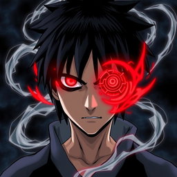 A detailed illustration of Sasuke Uchiha's Mangekyou Sharingan, showcasing the intricate design of the eyes with the unique pattern of the Sharingan