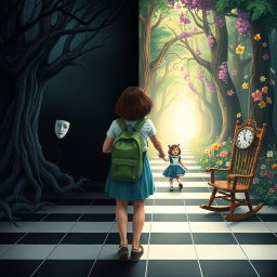 An illustrated book cover showcasing a pastel-colored enchanted forest split into two different sides