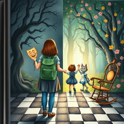 An illustrated book cover showcasing a pastel-colored enchanted forest split into two different sides