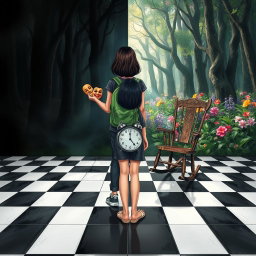 A magical forest divided into two halves: the left side shrouded in shadows and darkness, creating a heavy, melancholic atmosphere filled with sadness and oppression