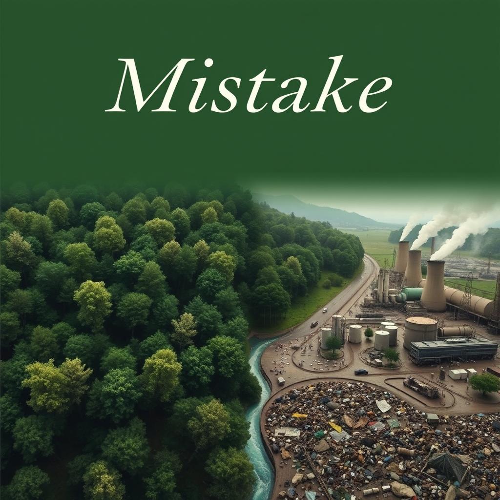 A realistic book cover for a novel titled 'Mistake' focusing on the theme of the environment